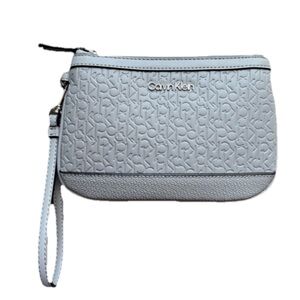 NEW CALVIN KLEIN Gray Embossed Leather Wristlet